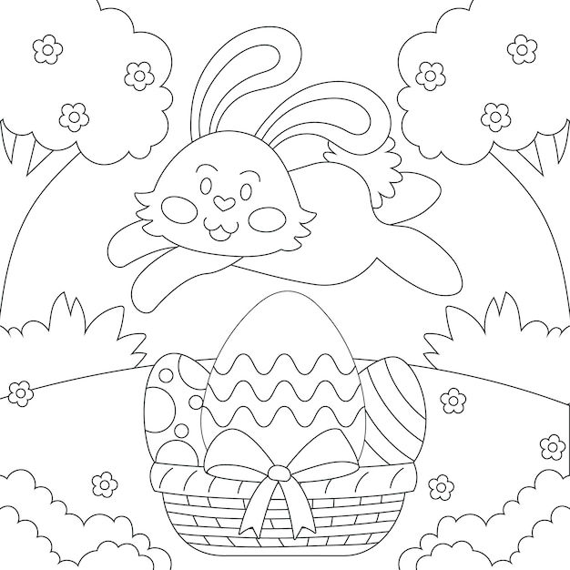 Ilustración de libro para colorear conejito dibujado a mano