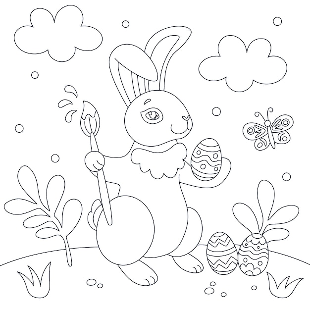 Ilustración de libro para colorear conejito dibujado a mano