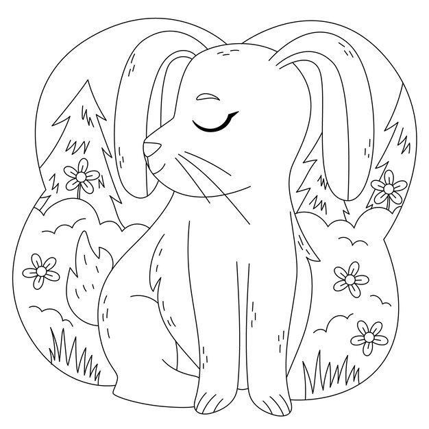 Ilustración de libro para colorear conejito dibujado a mano
