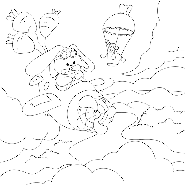 Ilustración de libro para colorear conejito dibujado a mano