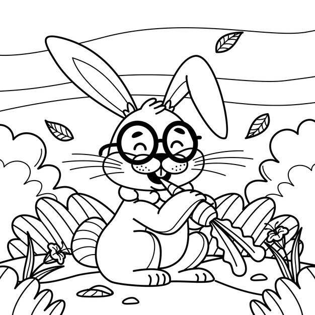 Ilustración de libro para colorear conejito dibujado a mano