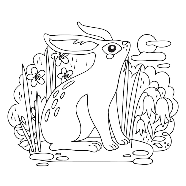 Ilustración de libro para colorear conejito dibujado a mano