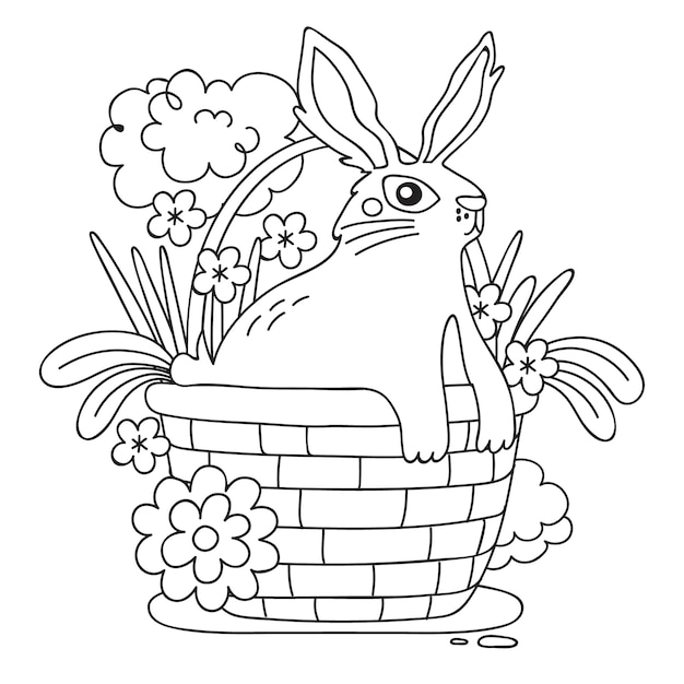 Ilustración de libro para colorear conejito dibujado a mano