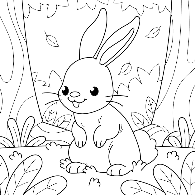 Ilustración de libro para colorear conejito dibujado a mano