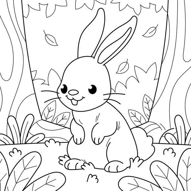 Ilustración de libro para colorear conejito dibujado a mano
