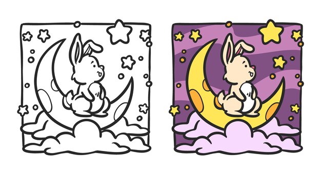 Ilustración de libro para colorear conejito dibujado a mano