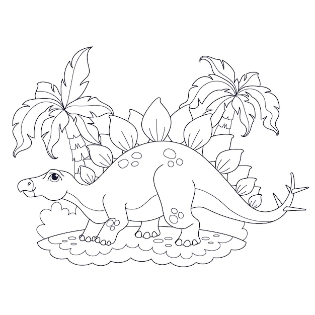 Ilustración de libro para colorear de dinosaurio dibujado a mano