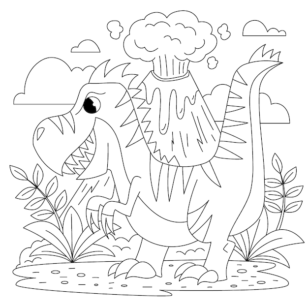 Ilustración de libro para colorear de dinosaurio dibujado a mano