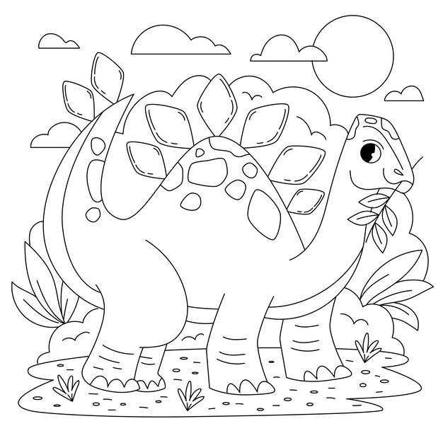 Ilustración de libro para colorear de dinosaurio dibujado a mano