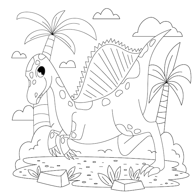 Ilustración de libro para colorear de dinosaurio dibujado a mano