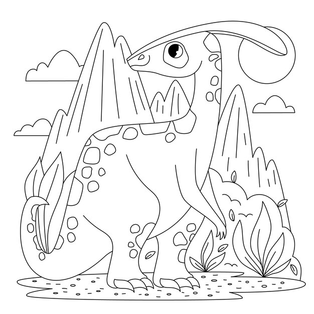 Ilustración de libro para colorear de dinosaurio dibujado a mano