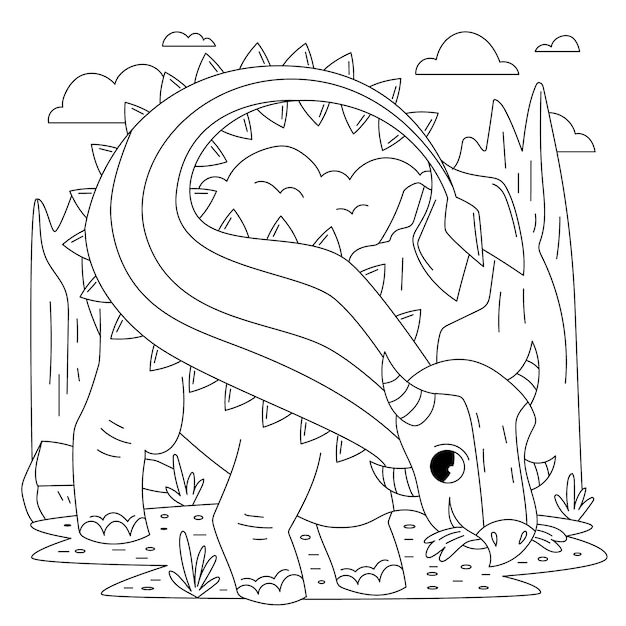 Ilustración de libro para colorear de dinosaurio dibujado a mano