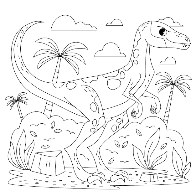 Vector gratuito ilustración de libro para colorear de dinosaurio dibujado a mano