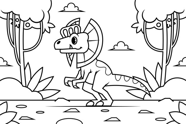 Ilustración de libro para colorear de dinosaurio dibujado a mano