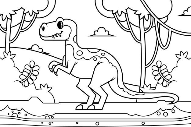 Ilustración de libro para colorear de dinosaurio dibujado a mano