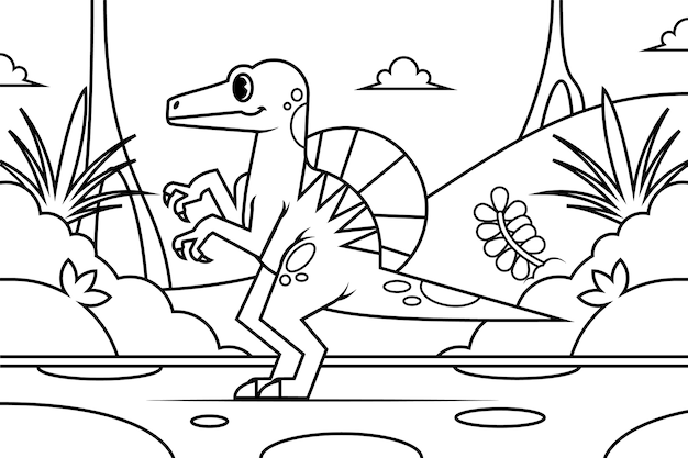 Vector gratuito ilustración de libro para colorear de dinosaurio dibujado a mano