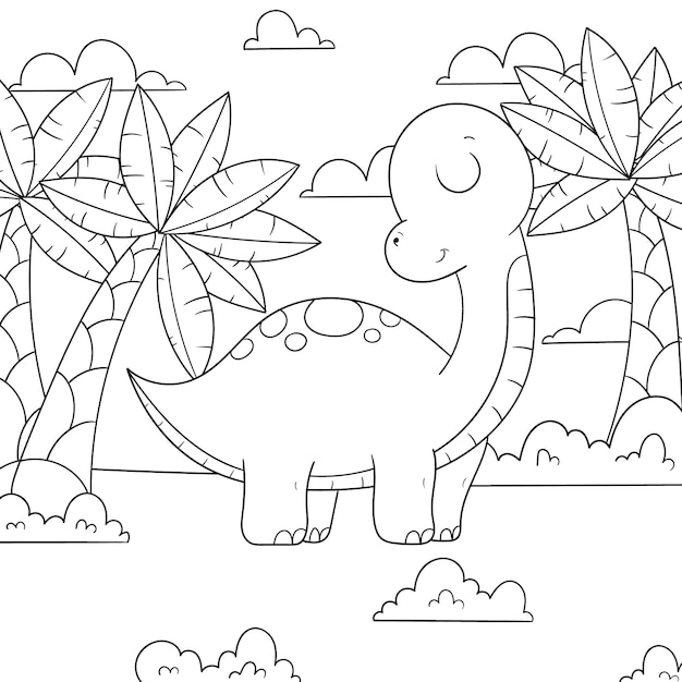 Ilustración de libro para colorear de dinosaurio dibujado a mano