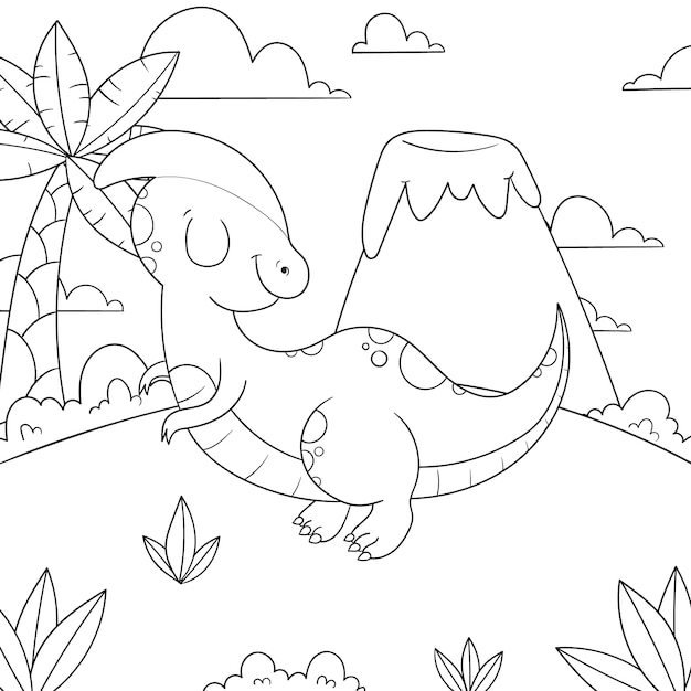 Ilustración de libro para colorear de dinosaurio dibujado a mano