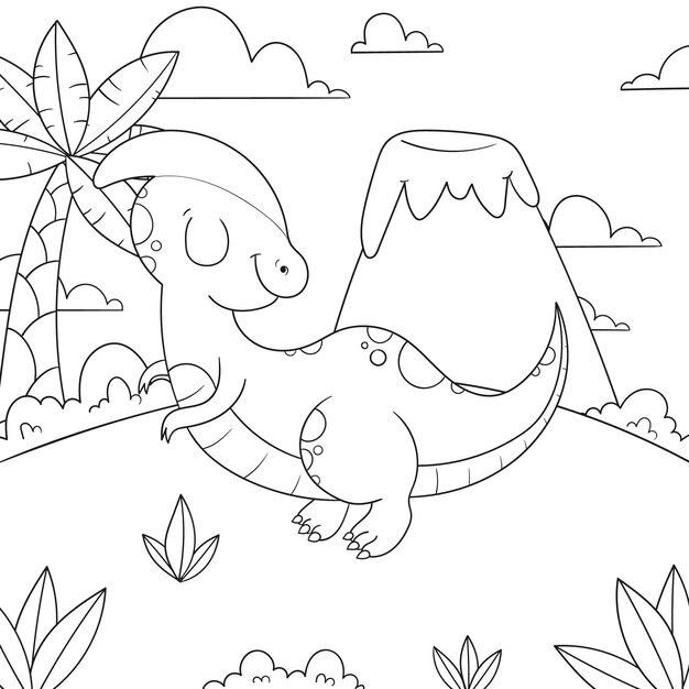 Ilustración de libro para colorear de dinosaurio dibujado a mano