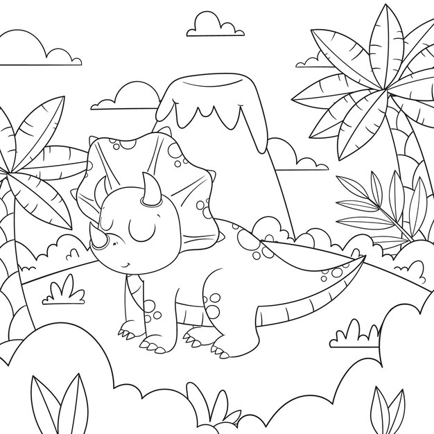 Ilustración de libro para colorear de dinosaurio dibujado a mano