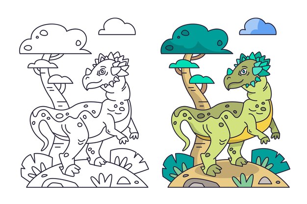 Ilustración de libro para colorear de dinosaurio dibujado a mano