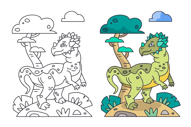 Ilustración de libro para colorear de dinosaurio dibujado a mano