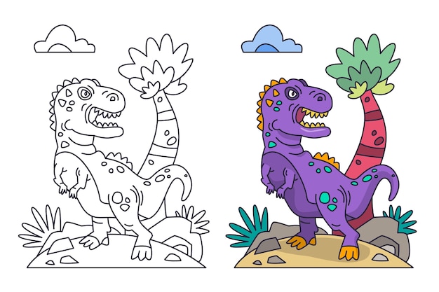 Ilustración de libro para colorear de dinosaurio dibujado a mano
