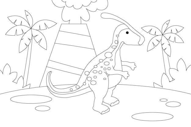 Ilustración de libro para colorear de dinosaurio dibujado a mano