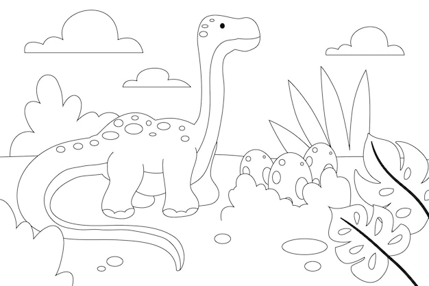 Ilustración de libro para colorear de dinosaurio dibujado a mano