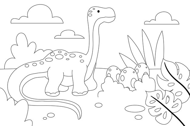 Ilustración de libro para colorear de dinosaurio dibujado a mano