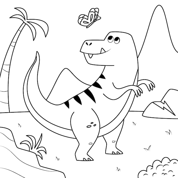 Ilustración de libro para colorear de dinosaurio dibujado a mano