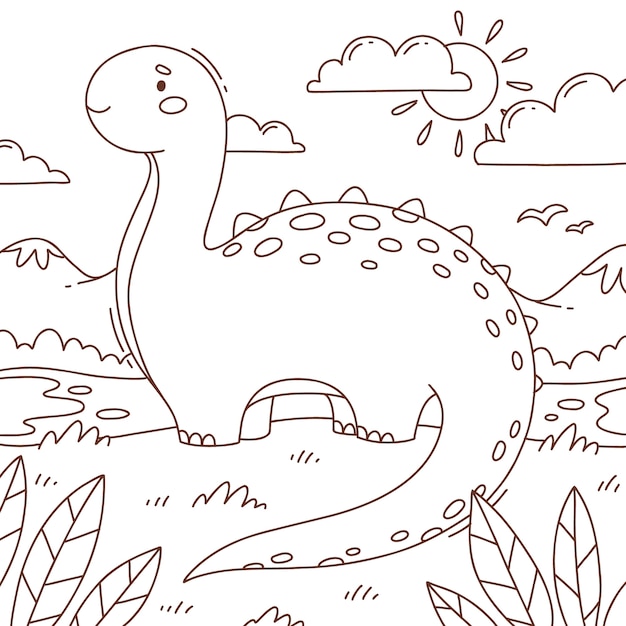 Ilustración de libro para colorear de dinosaurio dibujado a mano