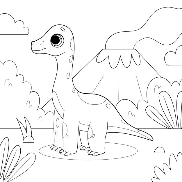 Ilustración de libro para colorear de dinosaurio dibujado a mano