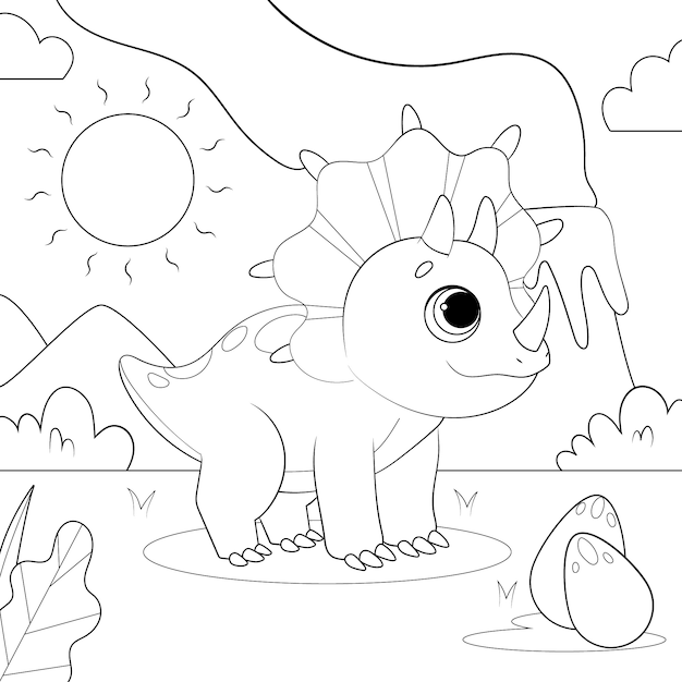 Ilustración de libro para colorear de dinosaurio dibujado a mano