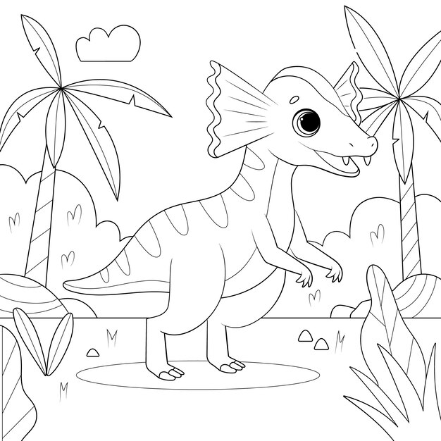 Ilustración de libro para colorear de dinosaurio dibujado a mano