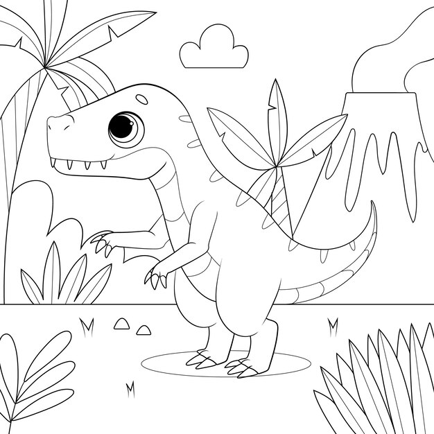 Ilustración de libro para colorear de dinosaurio dibujado a mano