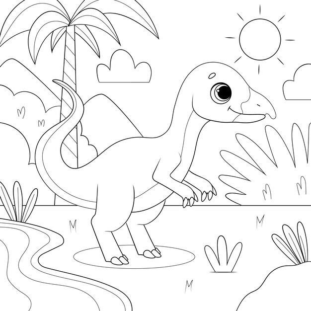 Ilustración de libro para colorear de dinosaurio dibujado a mano