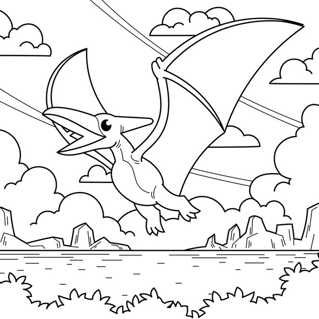 Ilustración de libro para colorear de dinosaurio dibujado a mano
