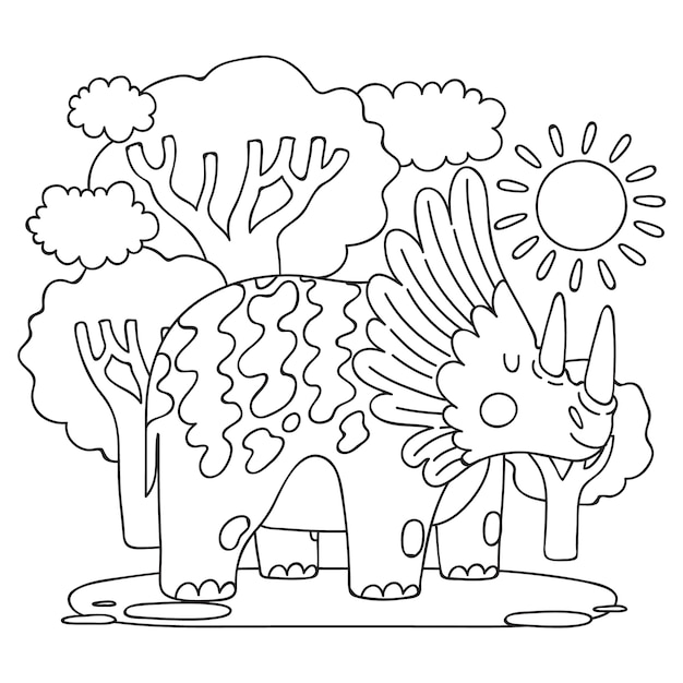 Ilustración de libro para colorear de dinosaurio dibujado a mano