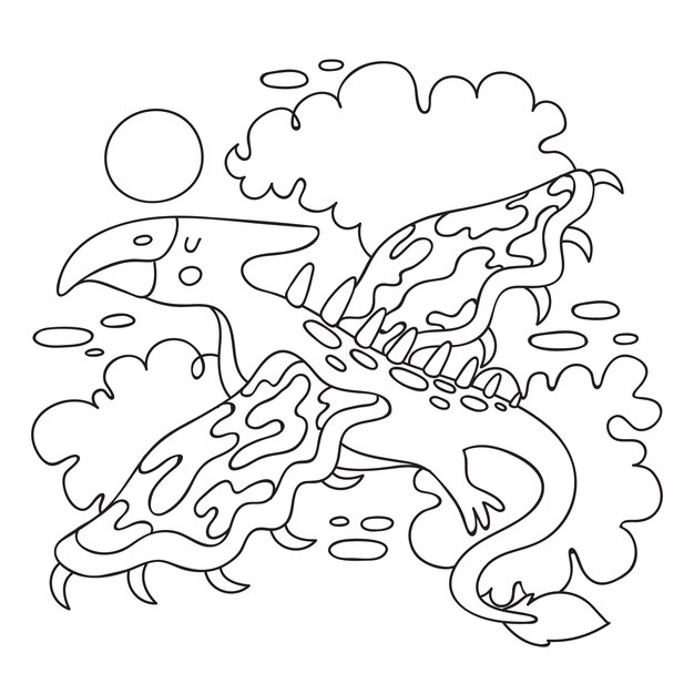 Ilustración de libro para colorear de dinosaurio dibujado a mano