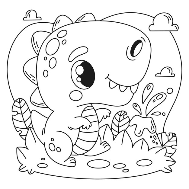 Ilustración de libro para colorear de dinosaurio dibujado a mano