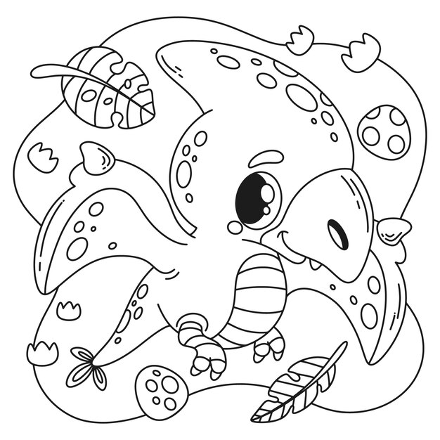 Ilustración de libro para colorear de dinosaurio dibujado a mano