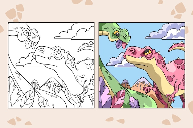 Vector gratuito ilustración de libro para colorear de dinosaurio dibujado a mano