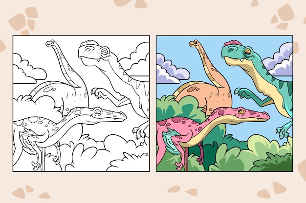Ilustración de libro para colorear de dinosaurio dibujado a mano