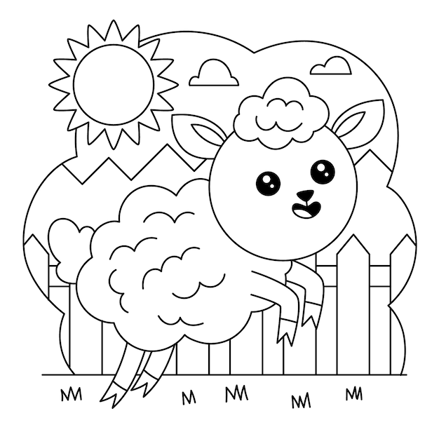 Ilustración de libro para colorear kawaii dibujado a mano