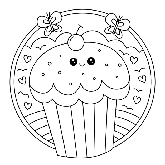 Ilustración de libro para colorear kawaii dibujado a mano