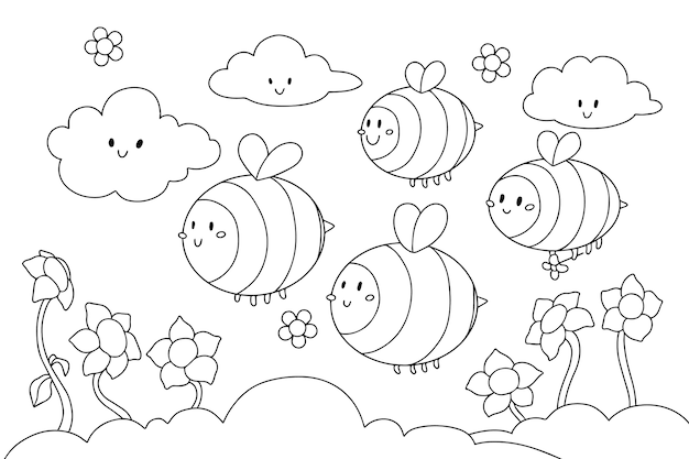 Ilustración de libro para colorear kawaii dibujado a mano
