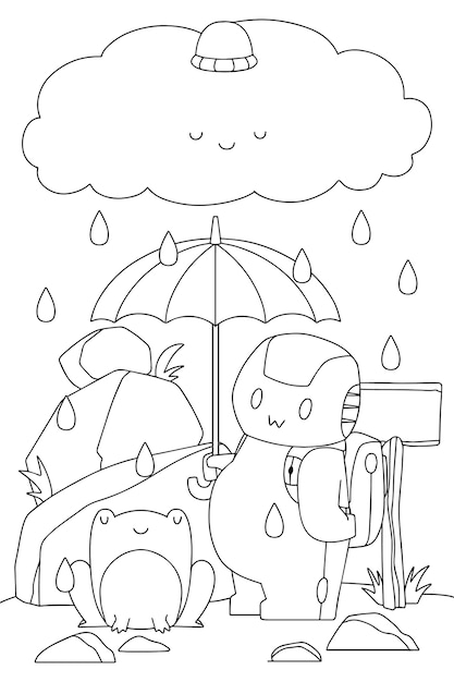 Ilustración de libro para colorear kawaii dibujado a mano