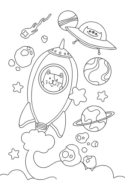 Ilustración de libro para colorear kawaii dibujado a mano