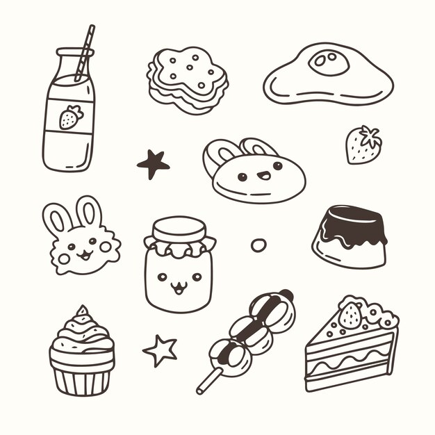 Ilustración de libro para colorear kawaii dibujado a mano